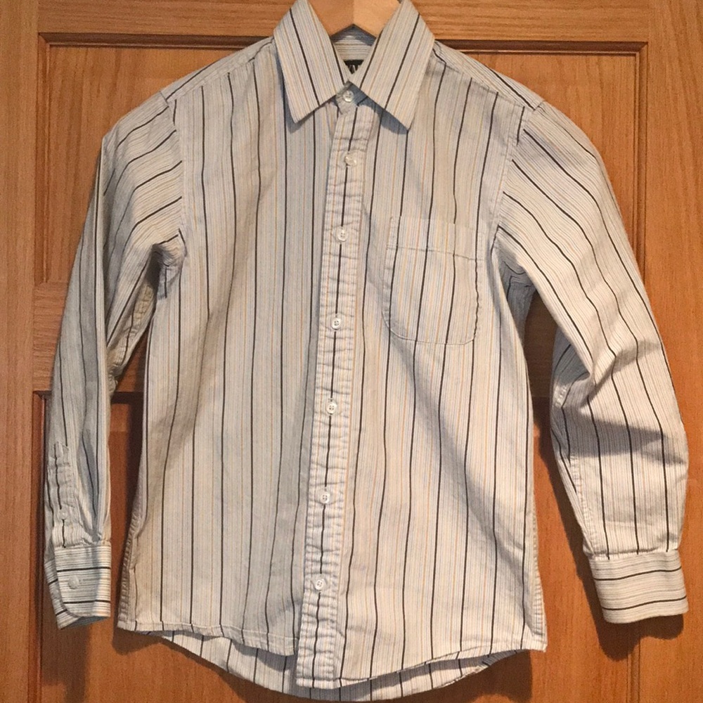 XMI boys brown blue stripe dress shirt size 8